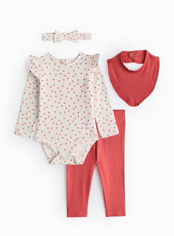 Red Spot Print Bodysuit, Leggings, Headband & Bib Set 12-18 months